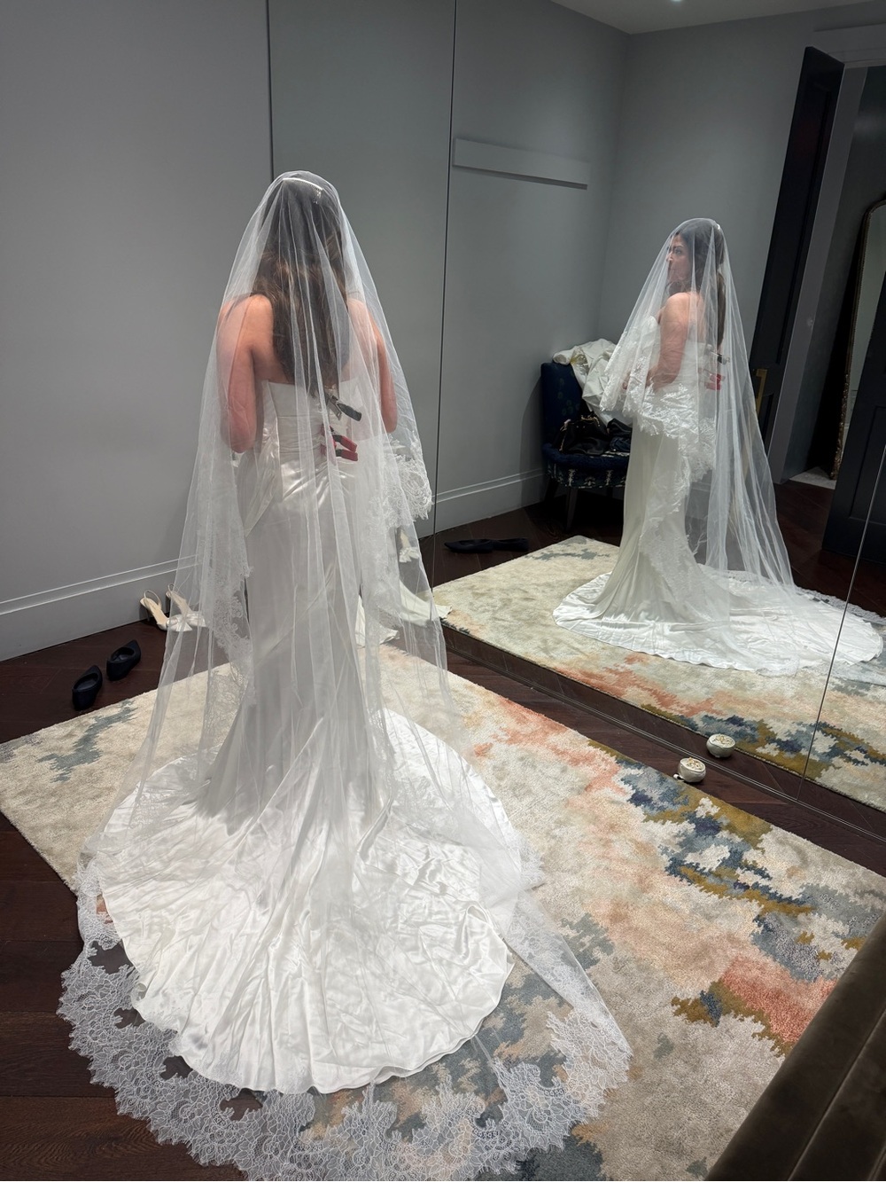 Two-Tier Chantilly Lace Bridal Veil with Blusher